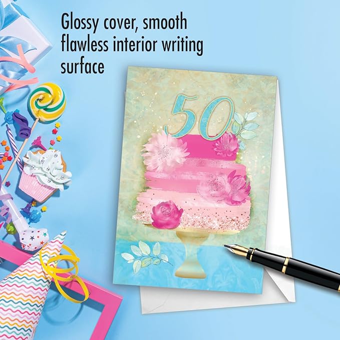 NobleWorks 50th Milestone Birthday Greeting Card with 5 x 7 Inch Envelope (1 Card) Number Cake 50 C10122MBG