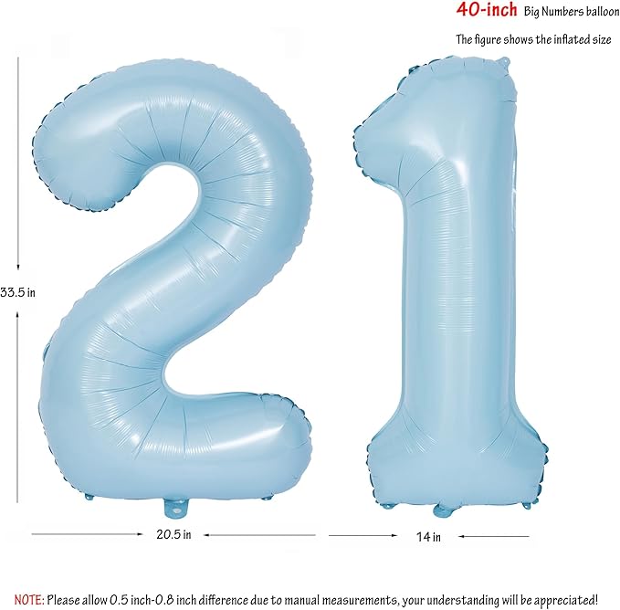 40 In Matte Blue Number Balloons Helium Foil Mylar Balloon Birthday Party banquet Decoration Digital 21