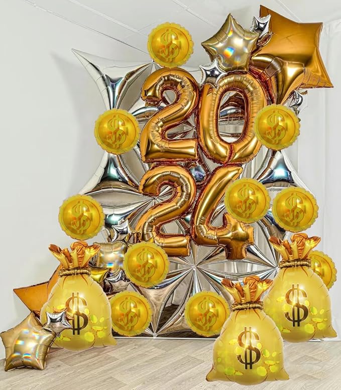 Wallet Balloons Gold Coin Balloons Ideal Decor for Gold Rush Themed Parties/New Year/Christmas/Halloween//Birthday /Wedding/Anniversaries/retro parties/college entrance/graduation parties13pcs
