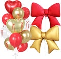 16Pcs Red and Gold Heart Balloons, 38 Inch Bow Balloons, Red Champagne Gold Clear Balloon with Bow Ribbons for Anniversary Birthday Wedding Bridal Baby Shower Valentines Day Decorations