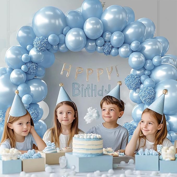 Pearl Blue Balloons Arch Kit - Double Stuffed Pastel Blue Balloons Graland Different Size 18/12/10/5inch Sky Light Blue Balloon for Bridal Shower Wedding Birthday Party Decorations