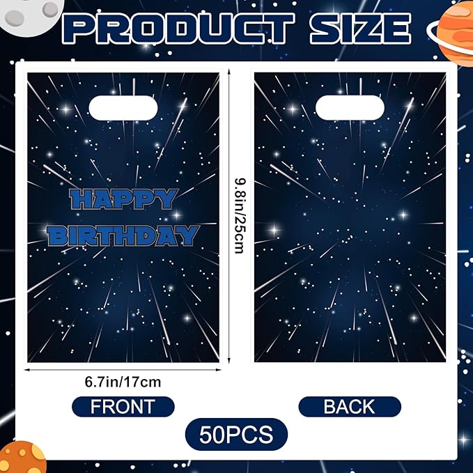 50Pcs Galaxy Star Party Favor Goodie Space Themed Star Decorations Party Supplies Gift Bag with Handles for Plastic Candy Bags for Boy Girl Kid Baby Shower