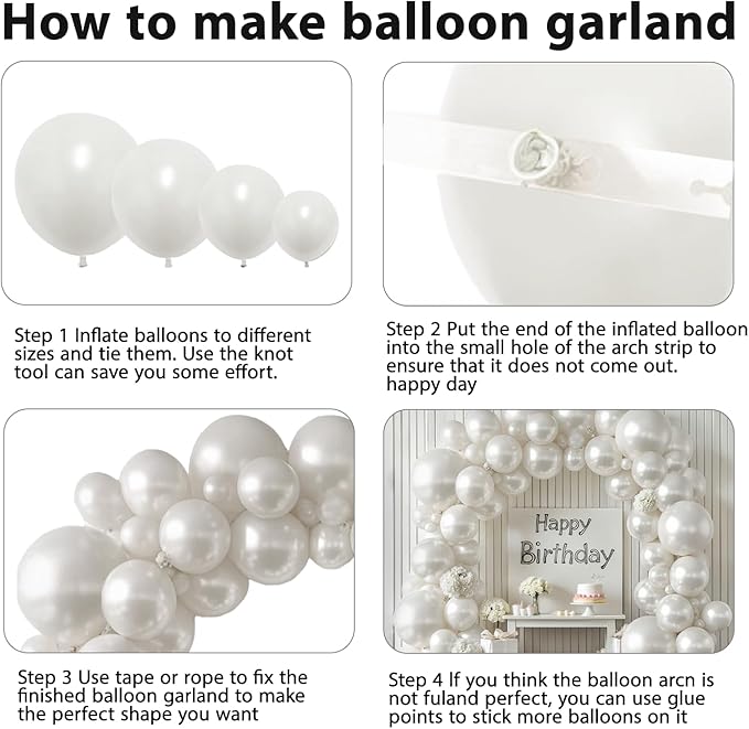 Pearl White Balloon Arch Kit,Double Stuffed Pastel White Cream Ivory Balloons Garland Kit Different Sizes 18/12/10/5 inch White Latex Balloon for Wedding Birthday Bridal Shower Party Decorations