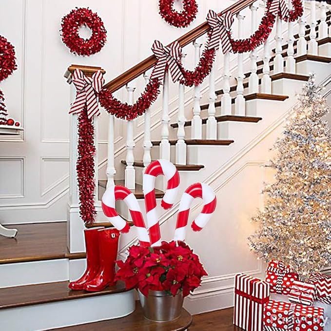 QIFU 3pcs 35 Inch Inflatable Christmas Candy Cane for Christmas Decorations, Indoor Outdoor Holiday Yard Xmas Decorations Gift Party Favor for Home