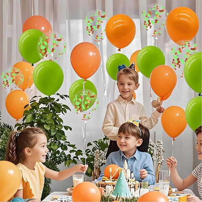 Orange and Green Balloons with Confetti Balloons 12 inch Latex Balloons 80 Pcs for Wedding Birthday Baby Shower Patriotic Themed Party Decorations