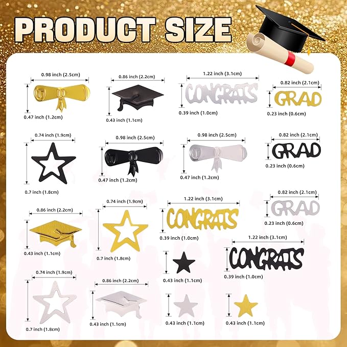 Silver Gold and Black Graduation Confetti 2026, 1000 Pcs Congrats Grad Confetti Class of 2026 Party Table Centerpiece for Graduation Party Decorations