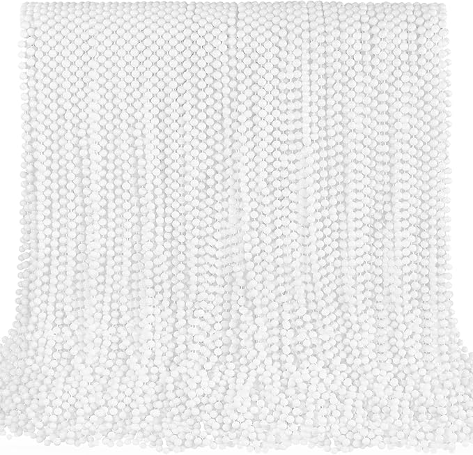 SHAOQINLIN 144 PCS White Bead Necklaces, Mardi Gras & 4th of July Party Beads, 33 Inch Round Beaded Bulk for Carnival, Christmas & Patriotic Day Favors