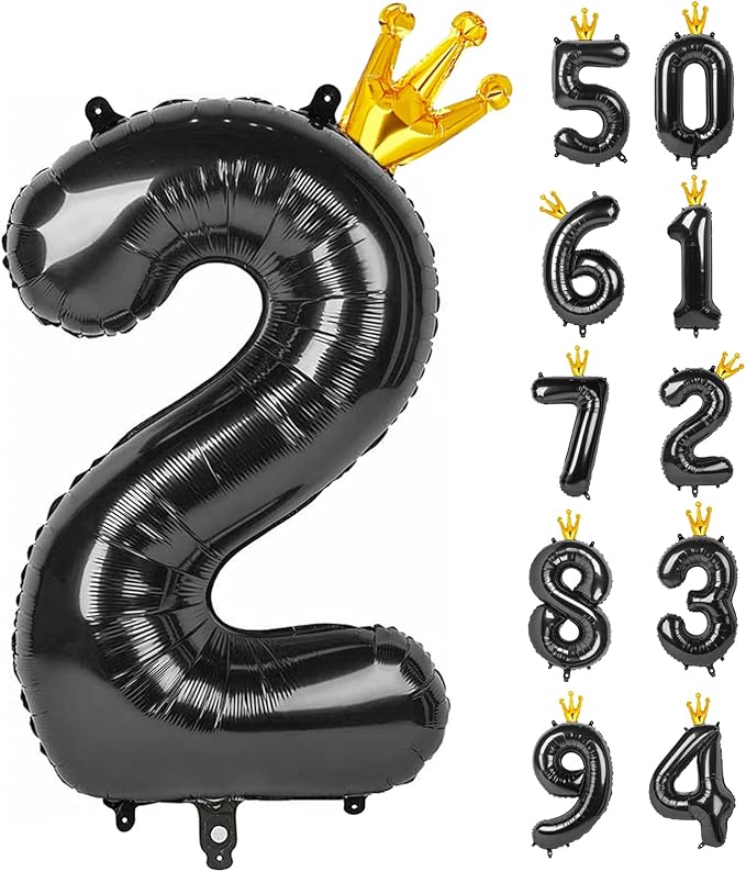 Black 2 Balloon, 40 Inch Number Balloons, Two Second Balloons Number Birthday Decorations, 2nd Bday Party Supplies, Number 2