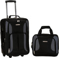 Rockland Fashion Softside 2 Piece Luggage Set, Expandable, (14" Tote/19" Upright), Black Gray