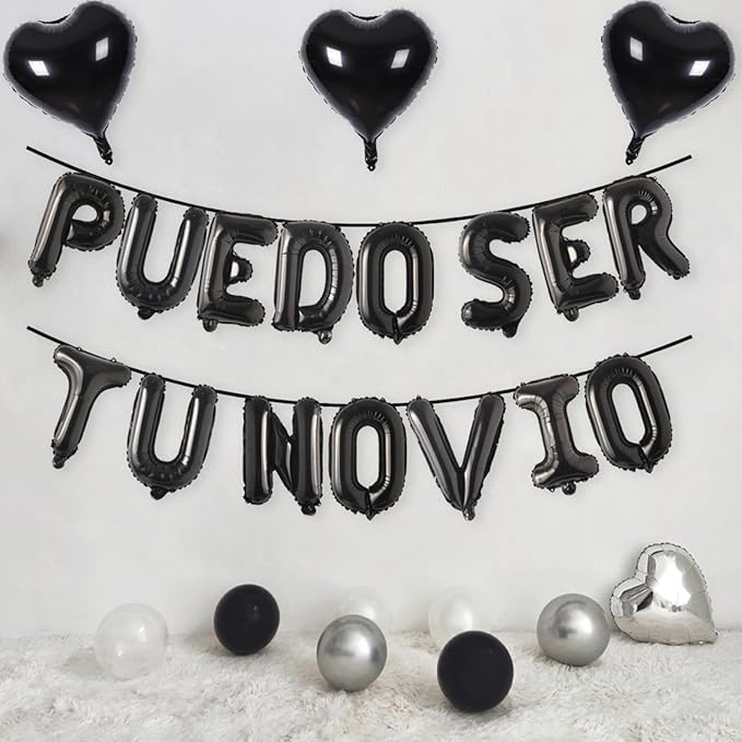 2 Set 30Pcs Black PUEDO SER TU NOVIO Letter Balloons 16in Balloon Foil Letter Decorations Party Decor Black Letter Balloons PUEDO SER TU NOVIO Party Supplies