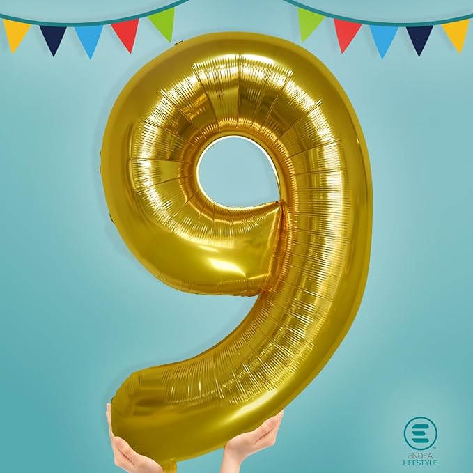 40 Inch Large Gold Number Celebration and Decoration Balloon for Birthday Parties, Graduations, Anniversaries, Weddings, Photo Shoots, Special Events - Helium Foil Mylar (Gold Number 9)