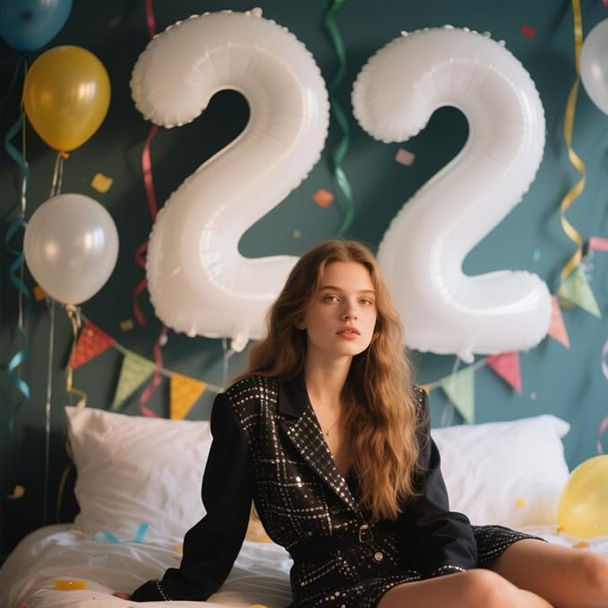 40 Inch White Number 22 Digital Balloon,Jumbo Mylar Foil Helium Balloon for 22 Balloons for Birthday Party,Wedding Anniversary Party Decorations