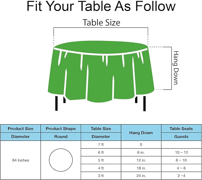 PARTY ULYJA Lime Green Plastic Tablecloths 2 Pack - 84 Inch Circle Disposable Table Covers for 6 ft Round Tables - Light Green for Baby Shower, Birthday, Wedding Parties