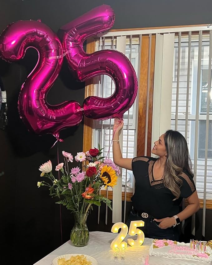 Hot Pink Number 25 Balloons 40 inch, 25 Number Balloons, 25th Birthday Decorations, 25 Year Old Women Hot Pink Party Supplies