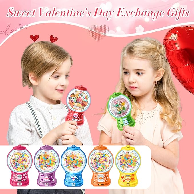 48 Pack Valentine's Day Cards for Kids Valentines Bubble Gum Machine Candy Cards Set with Plastic Dome DIY Valentine Exchange Gifts for Boys Girls Toddler School Classrooms Rewards Party Favors