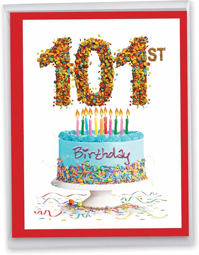 NobleWorks - Jumbo 101th Milestone Birthday Paper Card 8.5 x 11 Inch with Envelope (1 Pack) Oversize Jumbo Big Day 101 J2764MBG