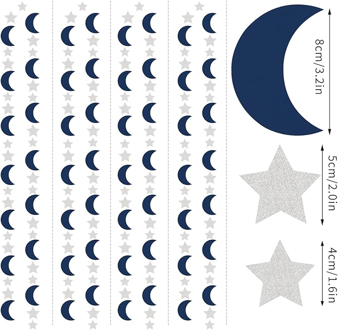 Navy-Blue Silver Moon-Star Party-Decorations Garland - 52Ft Twinkle Little Star Hanging Decoration Streamers Banner, Eid Ramadan Mubarak Decoration Birthday Wedding Baby Shower Party Decor Panduola