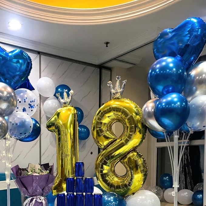 Gold Number 8 Balloon with Crown, 40 inch Gold Number Balloon 8th Birthday Party Decoration Gold Crown Balloons 0-9 for Birthday Party Anniversary Decorations Supplies