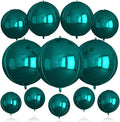 12Pcs Dark Green Round Balloons Foil, 22" 18" 15" 10" 4D Sphere Shaped Balloon Different Size, Large Metallic Green Balloons for Wedding Prom Jungle Baby Shower Birthday Party Decorations Backdrop