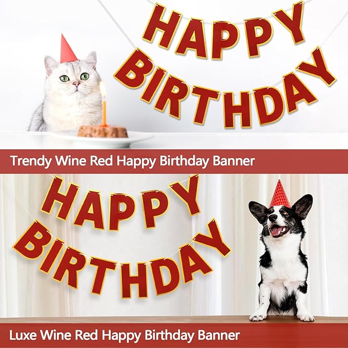 Happy Birthday Banner - 9ft Pre-Strung Happy Birthday Sign for Women, Men, Girls, Boys - No DIY Birthday Decorations & Party Supplies(Wine Red)