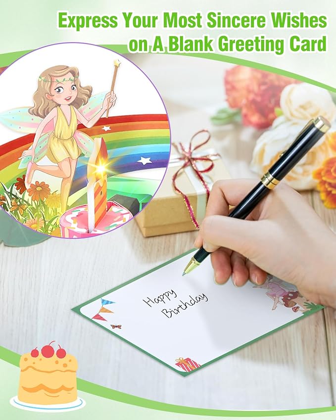 FaCraft Fairy Birthday Card - Musical Pop Up Birthday Card for Girls & Kids - 1st Birthday Card Girl with Blowable Candle & Cheering Sound - 8x6 Handmade Greeting Card with Envelope Blank Insert Seal