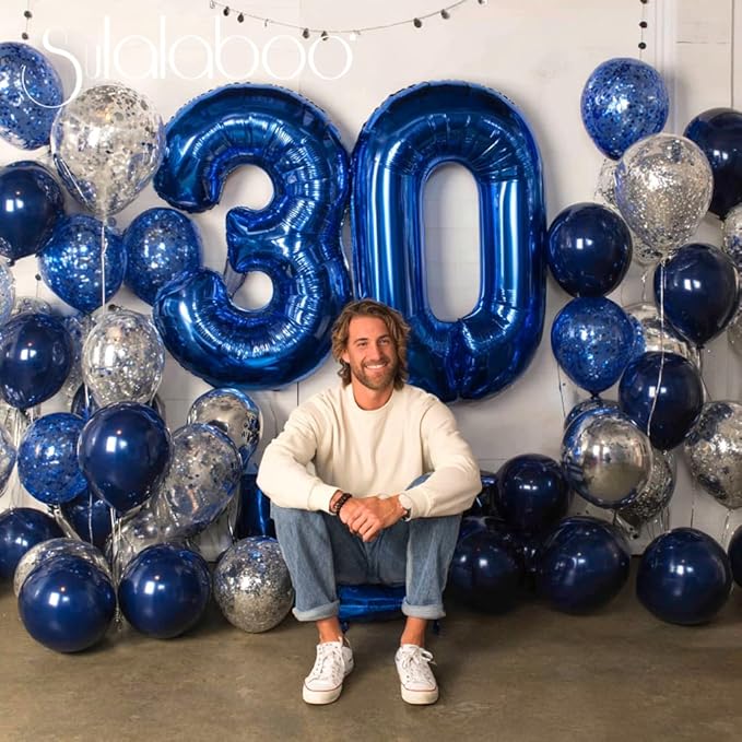 40Inch Navy Blue Number 30 Balloon Large Helium Royal Blue Number Balloons 0-9 Giant Digital 30th Foil Mylar Big Party Balloon for Boy Birthday Party Anniversary Graduation Decorations