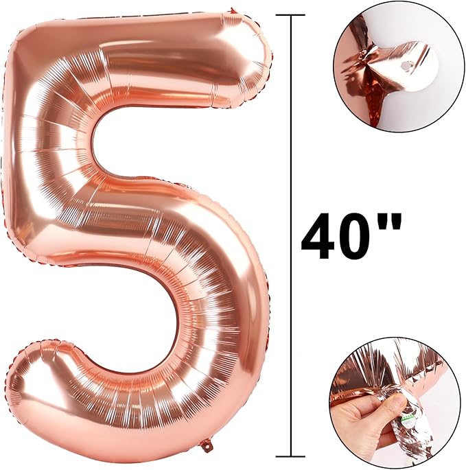 Rose Gold Number 5 Baiioons 40 Inch Number Balloons Giant Jumbo 15 25 50 Foil Mylar Helium Number Digital Balloons Champagne Gold 50 Birthday Party 2025 Anniversary Events Party Decorations