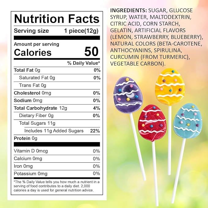 Easter Eggs Lollipops with Natural Colors – 24 Count, Individually Wrapped Candy Pops, Egg Shaped Lollipops For Baskets, Egg Hunt Party Favors, Easter Classroom Treats, And Spring Candy For Kids.