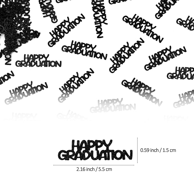 Black Happy Graduation Confetti Class of 2026, 120 PCS Glitter Graduation Decorations 2026, Grad Confetti for Grad Party Decorations.