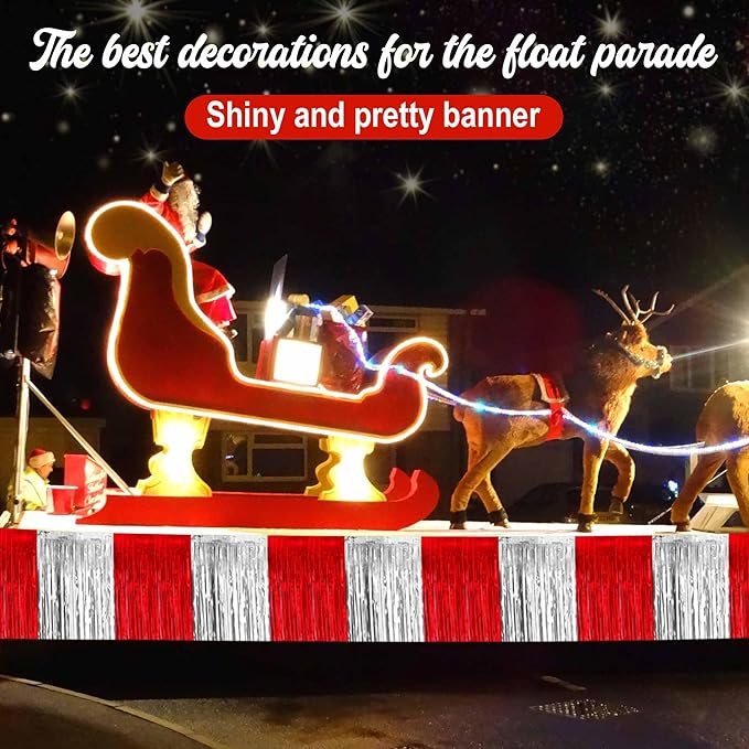 3 Pack 10 Feet Red and Silver Tinsel Foil Fringe Garland, Metallic Streamers Banner Wall Hanging Garland for Parade Floats, Graduation, Birthday, Baby Shower, Disco, Celebration Party Decoration