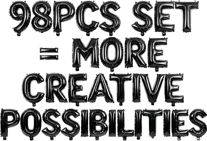 98 Pcs Black Letter Balloons, Custom 3 Set A-Z Set for Personalizing Names & Phrases Party Supplies Banners - with 1 Set AEOLMPRST 20Pcs for Wedding/Birthdays/Annivs/Grads Party Banner Custom Phrase