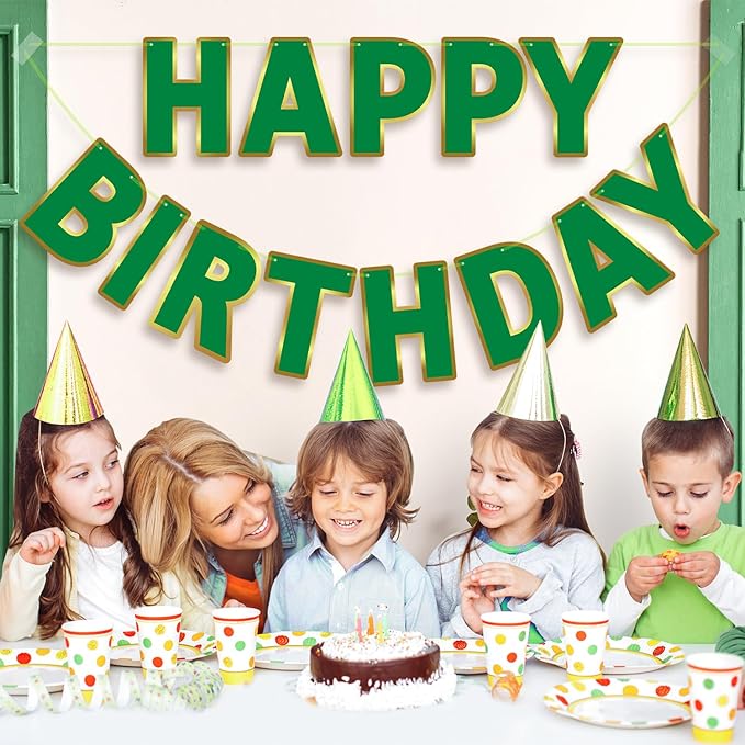 Happy Birthday Banner - 9ft Pre-Strung Happy Birthday Sign for Women, Men, Girls, Boys - No DIY Birthday Decorations & Party Supplies(Green)