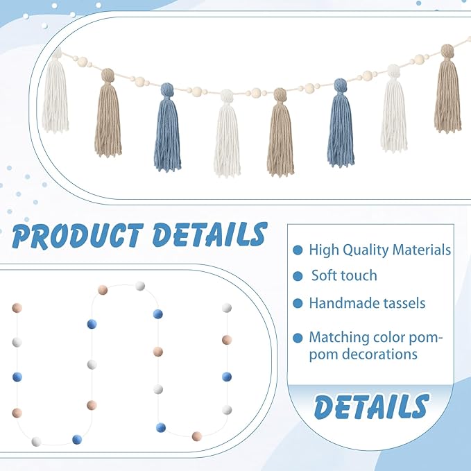 139 Pcs Felt DIY Custom Banner Kit Include 104 Letters 18 Swallowtail Flags 15 Pennants 2 Pcs Pom Pom Garland Tassel Pompom Decoration for Home Baby Shower Birthday(Baby Blue)