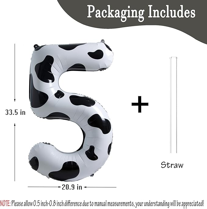 Cow Print Balloon Birthday Decorations Supplies,40 inch Number 5 Balloon | Cowgirl Theme Number Balloons for 5st Birthday Party | Farm Barn Decor for kids