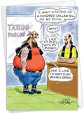 NobleWorks - 1 Cartoon Happy Birthday Card Funny - Hilarious Comic Greeting, Notecard with Envelope - 100-Dollar Tattoo 4767