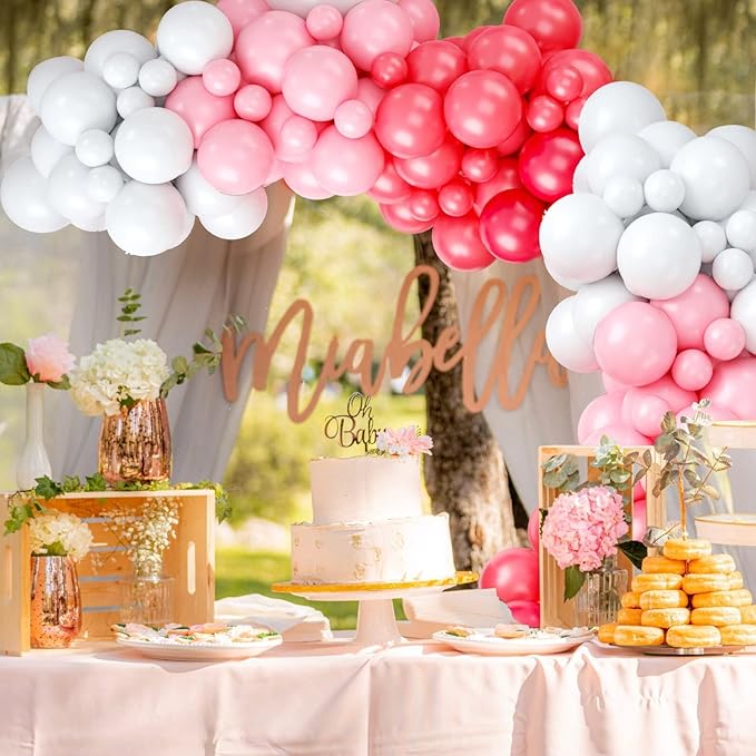 Red Pink Balloon Arch & Garland Kit - White Pink Macaron & Balloons for Baby Shower, Engagement, Bridal Shower, Wedding, Anniversary Party