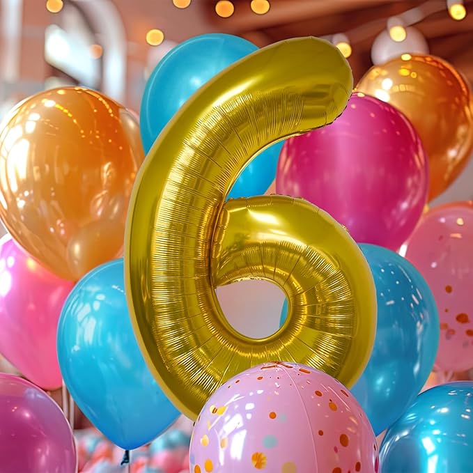 40 Inch Large Gold Number Celebration and Decoration Balloon for Birthday Parties, Graduations, Anniversaries, Weddings, Photo Shoots, Special Events - Helium Foil Mylar (Gold Number 6)