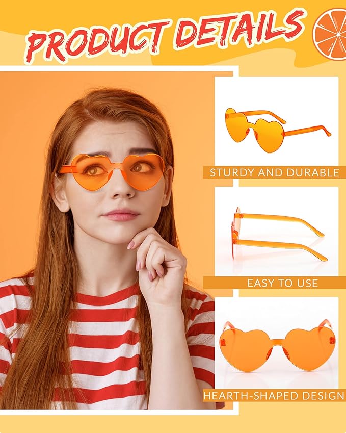 Frienda 8 Pairs Heart Shaped Sunglasses for Women Rimless Heart Glasses Candy Color Sunglasses for Party Favor