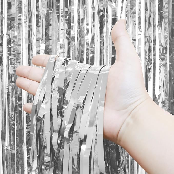 Homiest 3 Pack Silver Tinsel Backdrop, 3.3x6.6 FT Metallic Tinsel Foil Fringe Curtains Party Decorations, Birthday Door Streamers for Baby Shower Wedding, Photo Booth Props Background Wall Decor