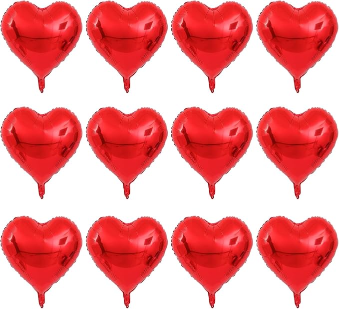 Red Heart Balloons,12Pcs Heart Shaped Foil Balloons,18Inch Red Love Helium Polyester Film Balloon for Valentine's Day Anniversary Birthday Anniversary Wedding Party Decorations