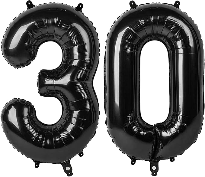Number 30 Balloons, Balloons for Man Woman 30th Black Birthday Party Decoration, 40 Inch Foil Number Ballon for 30 Anniversary, Bridal Shower, Graduation, Halloween, New Year
