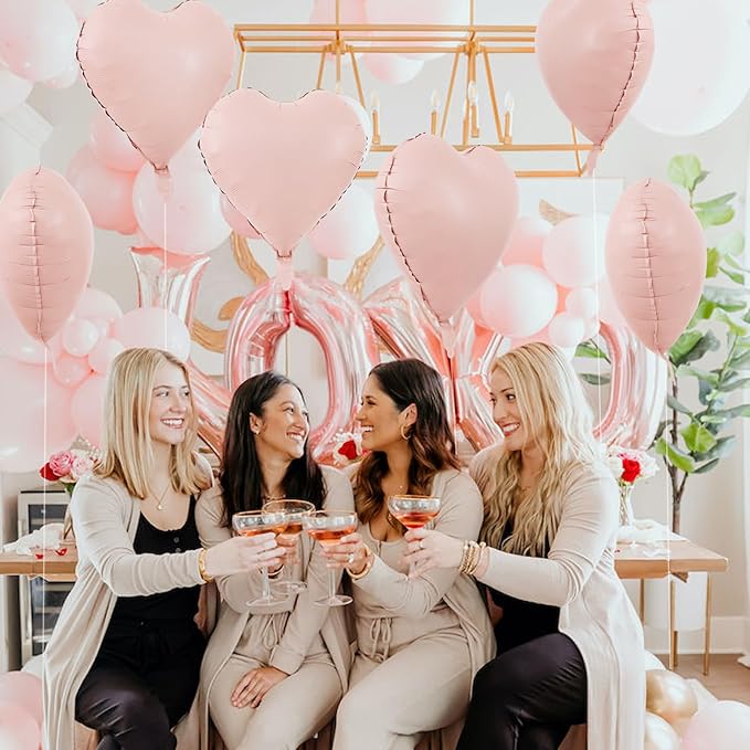 TONIFUL 30Pcs 18 Inch Pastel Pink Balloons Macaron Pink Heart Shape Foil Mylar Banners Decoration for Birthday Valentine's Day Wedding Bridal Shower Anniversary Engagement Party Supplies