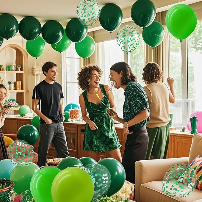 Green Balloons with Confetti Balloons 12 inch Latex Balloons 80 Pcs for Wedding Birthday Baby Shower Party Decorations