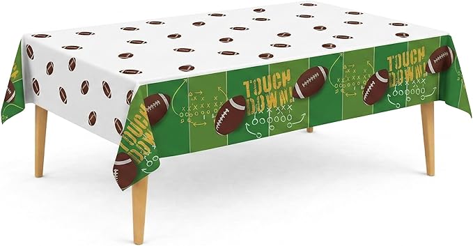 Party Dimensions Football Disposable Plastic Table Cover, 54" x 96", Touchdown Design, Rectangle Tablecloth, 12-Count