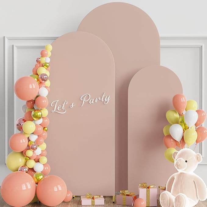 Wokceer Wedding Arch Cover Set of 3 Spandex Fitted Wedding Arch Stand Covers for Round Top Chiara Arch Backdrop Stands Cover for Birthday Party Ceremony Banquet Decoration 4ft,5ft,6ft Nude