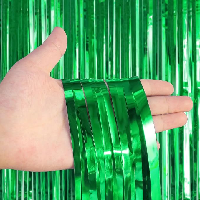 2 Pack Fringe Curtains Backdrops, Foil Fringe Curtains, Door Streamers for Birthday Wedding Bridal Shower Holiday Graduation Party Decorations, Photo Booth Backdrops, Green