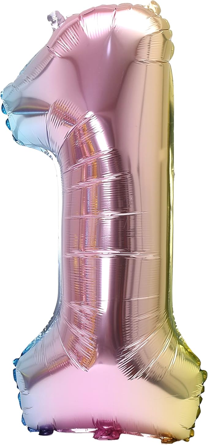 YPSelected 32 Inch Large Foil Helium Number Balloon Birthday Wedding Party 0-9 (Rainbow, 1)