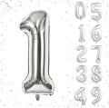 32 In Silver Large Numbers Balloons 0-9, Self Inflating Number 1 Balloons for Boys Girls, Big Silver Digit 1 Balloons for Women Men Birthday Party Anniversary Wedding Supplies Decorations