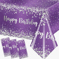 Purple and Silver Birthday Party Supplies,3pcs Purple Glitter Sliver Birthday Party Tablecloth Waterproof pur ple Theme Table Cover for Girl Women Birth Day Supplies