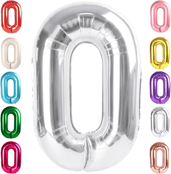 Number 0 Balloons 40 Inch Silver Number Balloons for 10 20 30 40 50 60 70 80 90 100 Numbers Balloon Birthday Decorations Wedding Event Baby Shower
